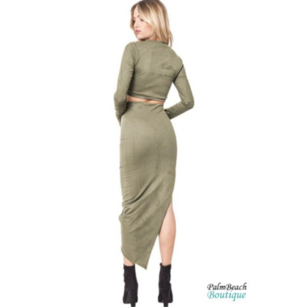 Olive High Waist Wrap Skirt Set - Picture 3 of 5